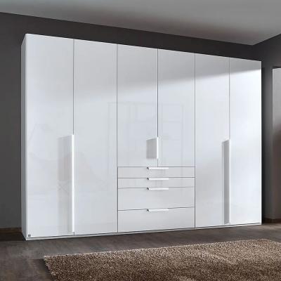 Rauch Purisma 301cm 6 Door Wardrobe with Drawer - Alpine White and Crystal White Glass