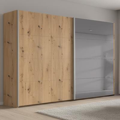 Rauch Beluga Extra 271cm 2 Door Sliding Wardrobe with Grey Mirror - Artisan Oak