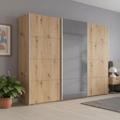 Rauch Beluga Extra 271cm 3 Door Sliding Wardrobe with Grey Mirror - Artisan Oak