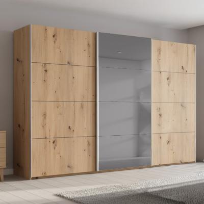 Rauch Beluga Extra 361cm 3 Door Sliding Wardrobe with Grey Mirror - Artisan Oak