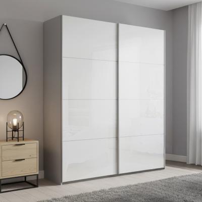 Rauch Beluga Extra 137cm 2 Door Sliding Wardrobe - Silk Grey and White High Gloss