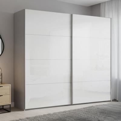 Rauch Beluga Extra 226cm 2 Door Sliding Wardrobe - Silk Grey and White High Gloss