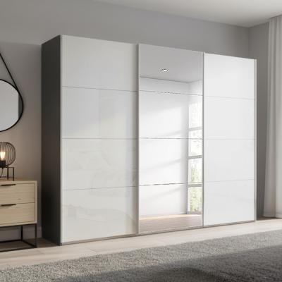 Rauch Beluga Extra 271cm 3 Door Sliding Wardrobe with Mirror - Graphite and White High Gloss