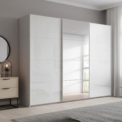 Rauch Beluga Extra 271cm 3 Door Sliding Wardrobe with Mirror - Silk Grey and White High Gloss