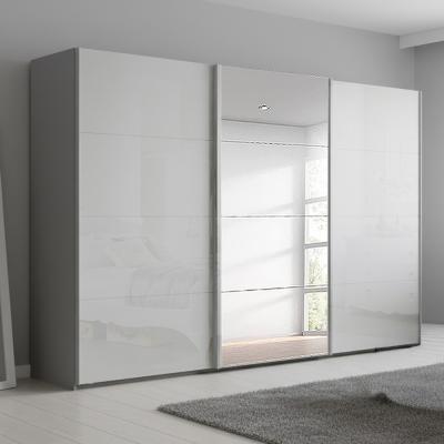 Rauch Beluga Extra 361cm 3 Door Sliding Wardrobe with Mirror - Silk Grey and White High Gloss