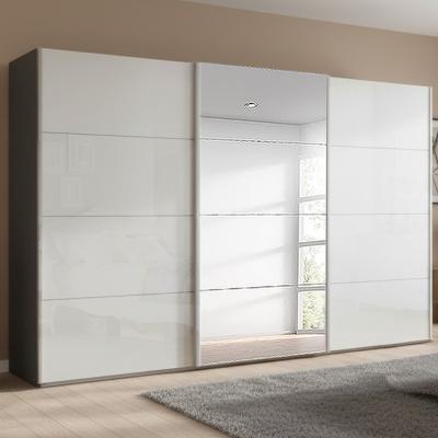 Rauch Beluga Extra 406cm 3 Door Sliding Wardrobe with Mirror - Graphite and White High Gloss