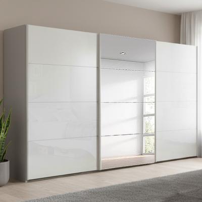 Rauch Beluga Extra 406cm 3 Door Sliding Wardrobe with Mirror - Silk Grey and White High Gloss