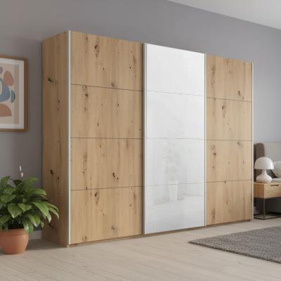 Rauch Beluga Extra 271cm 3 Door Sliding Wardrobe - White High Gloss and Artisan Oak Front