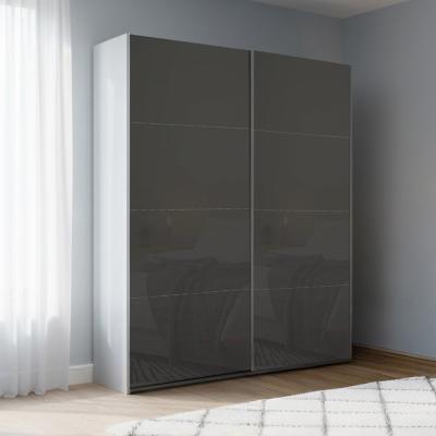 Rauch Beluga Extra 137cm 2 Door Sliding Wardrobe - Silk Grey and Basalt Glass