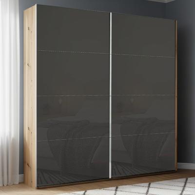 Rauch Beluga Extra 181cm 2 Door Sliding Wardrobe - Artisan Oak and Basalt Glass