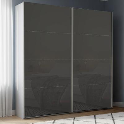 Rauch Beluga Extra 181cm 2 Door Sliding Wardrobe - Silk Grey and Basalt Glass