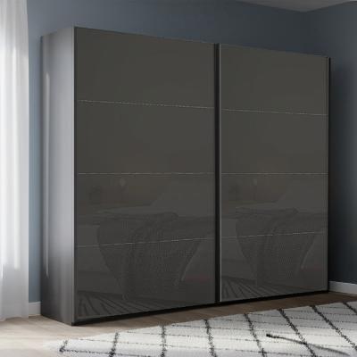 Rauch Beluga Extra 226cm 2 Door Sliding Wardrobe - Graphite and Basalt Glass