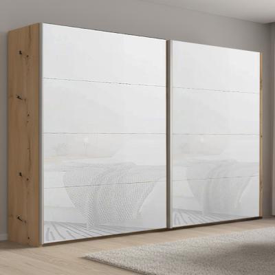 Rauch Beluga Extra 271cm 2 Door Sliding Wardrobe - Artisan Oak and White Glass