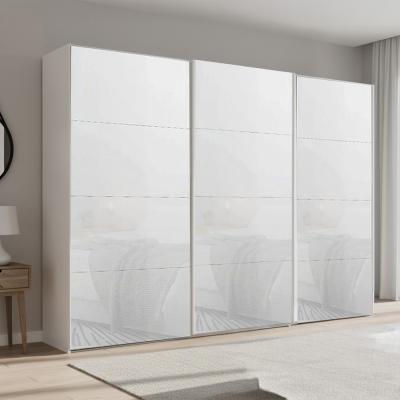 Rauch Beluga Extra 316cm 3 Door Sliding Wardrobe - Alpine White and White Glass