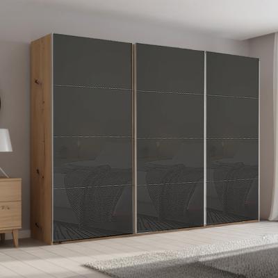 Rauch Beluga Extra 316cm 3 Door Sliding Wardrobe - Artisan Oak and Basalt Glass
