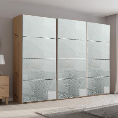 Rauch Beluga Extra 316cm 3 Door Sliding Wardrobe - Artisan Oak and Silk Grey Glass