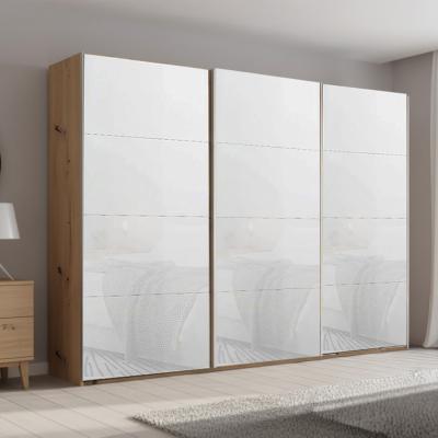 Rauch Beluga Extra 316cm 3 Door Sliding Wardrobe - Artisan Oak and White Glass