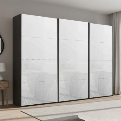 Rauch Beluga Extra 316cm 3 Door Sliding Wardrobe - Graphite and White Glass