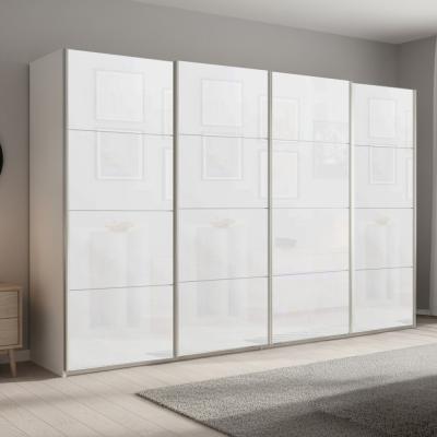 Rauch Beluga Extra 361cm 4 Door Sliding Wardrobe - Alpine White and White Glass