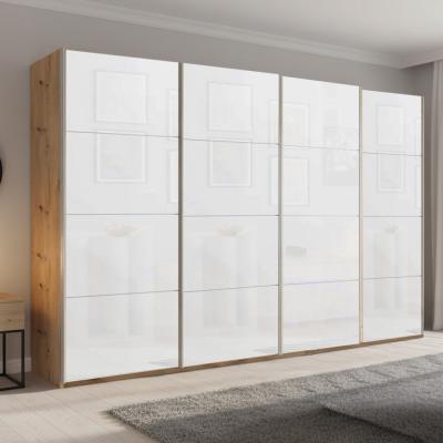 Rauch Beluga Extra 361cm 4 Door Sliding Wardrobe - Artisan Oak and White Glass