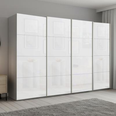 Rauch Beluga Extra 361cm 4 Door Sliding Wardrobe - Silk Grey and White Glass