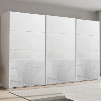 Rauch Beluga Extra 406cm 3 Door Sliding Wardrobe - Alpine White and White Glass