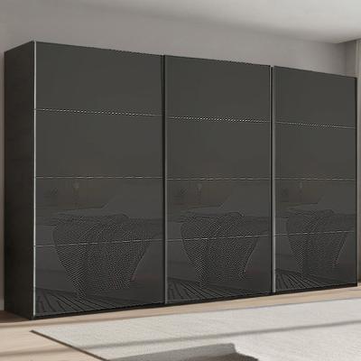 Rauch Beluga Extra 406cm 3 Door Sliding Wardrobe - Graphite and Basalt Glass