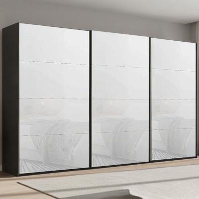 Rauch Beluga Extra 406cm 3 Door Sliding Wardrobe - Graphite and White Glass