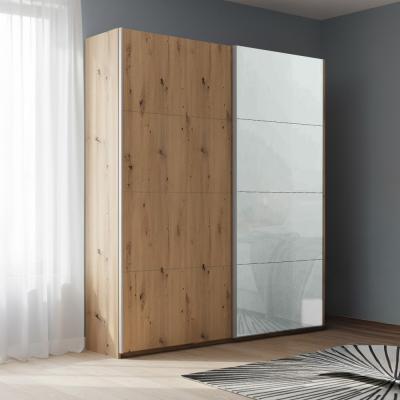 Rauch Beluga Extra 137cm 2 Door Sliding Wardrobe - Artisan Oak and Silk Grey Glass Front