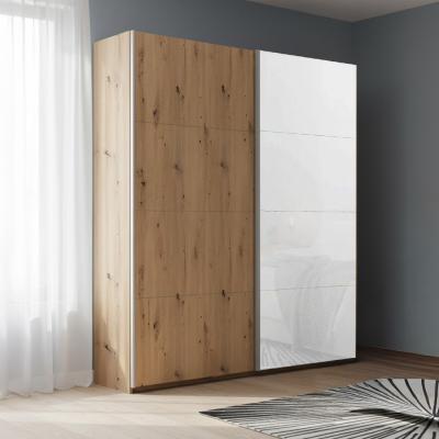 Rauch Beluga Extra 137cm 2 Door Sliding Wardrobe - Artisan Oak and White Glass Front