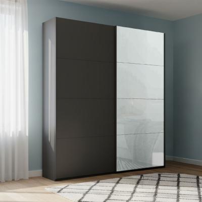 Rauch Beluga Extra 137cm 2 Door Sliding Wardrobe - Graphite and Silk Grey Glass Front