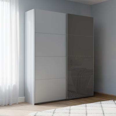 Rauch Beluga Extra 137cm 2 Door Sliding Wardrobe - Silk Grey and Basalt Glass Front