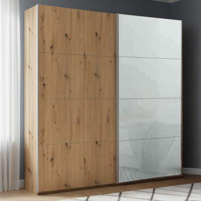 Rauch Beluga Extra 181cm 2 Door Sliding Wardrobe - Artisan Oak and Silk Grey Glass Front