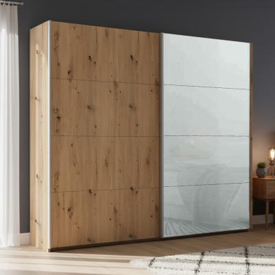 Rauch Beluga Extra 226cm 2 Door Sliding Wardrobe - Artisan Oak and Silk Grey Glass Front