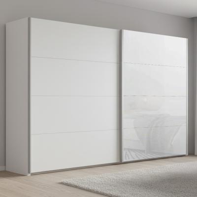 Rauch Beluga Extra 271cm 2 Door Sliding Wardrobe - Alpine White and White Glass Front