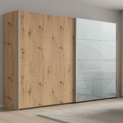 Rauch Beluga Extra 271cm 2 Door Sliding Wardrobe - Artisan Oak and Silk Grey Glass Front