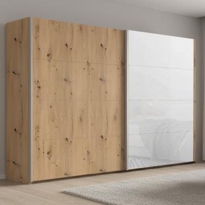 Rauch Beluga Extra 271cm 2 Door Sliding Wardrobe - Artisan Oak and White Glass Front