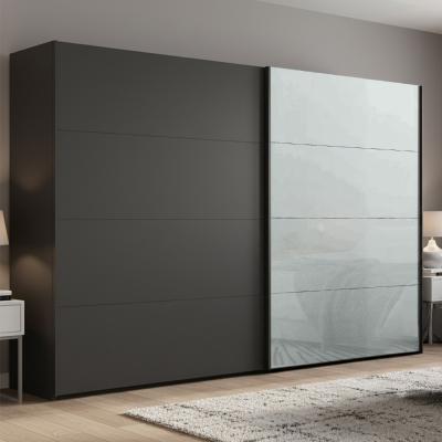 Rauch Beluga Extra 271cm 2 Door Sliding Wardrobe - Graphite and Silk Grey Glass Front