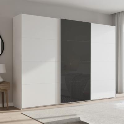Rauch Beluga Extra 316cm 3 Door Sliding Wardrobe - Alpine White and Basalt Glass Front