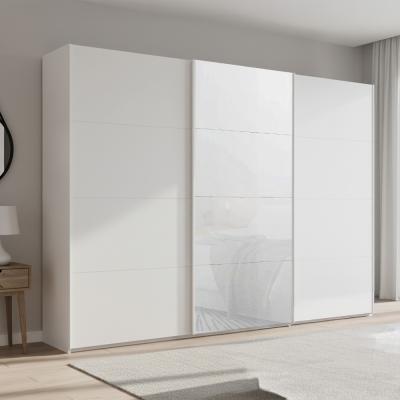 Rauch Beluga Extra 316cm 3 Door Sliding Wardrobe - Alpine White and White Glass Front