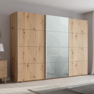 Rauch Beluga Extra 316cm 3 Door Sliding Wardrobe - Artisan Oak and Silk Grey Glass Front