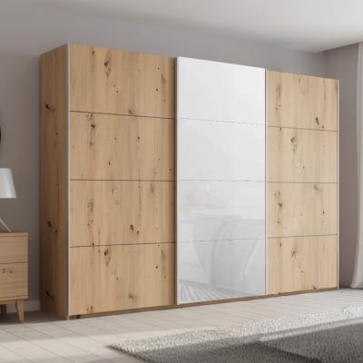 Rauch Beluga Extra 316cm 3 Door Sliding Wardrobe - Artisan Oak and White Glass Front