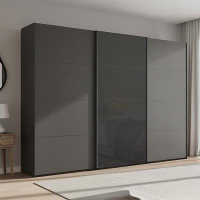 Rauch Beluga Extra 316cm 3 Door Sliding Wardrobe - Graphite and Basalt Glass Front