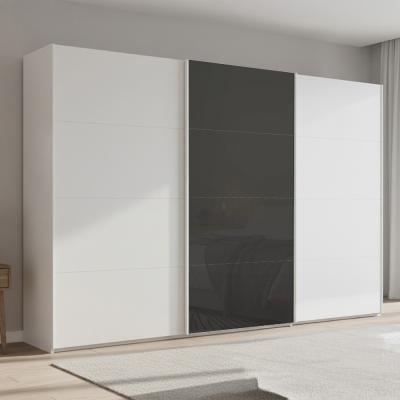 Rauch Beluga Extra 361cm 3 Door Sliding Wardrobe - Alpine White and Basalt Glass Front