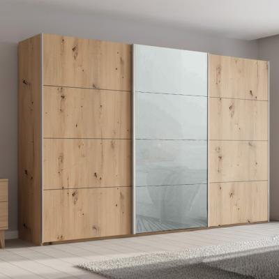 Rauch Beluga Extra 361cm 3 Door Sliding Wardrobe - Artisan Oak and Silk Grey Glass Front