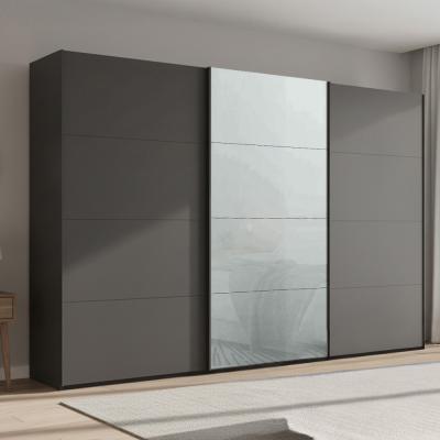 Rauch Beluga Extra 361cm 3 Door Sliding Wardrobe - Graphite and Silk Grey Glass Front