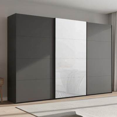 Rauch Beluga Extra 361cm 3 Door Sliding Wardrobe - Graphite and White Glass Front