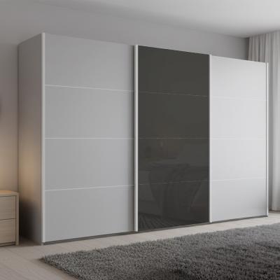Rauch Beluga Extra 361cm 3 Door Sliding Wardrobe - Silk Grey and Basalt Glass Front