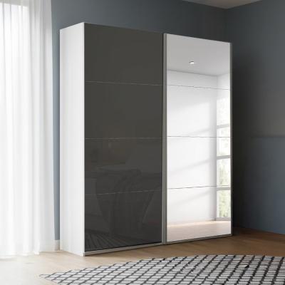 Rauch Beluga Extra 137cm 2 Door Sliding Wardrobe with Mirror - Alpine White and Basalt Glass