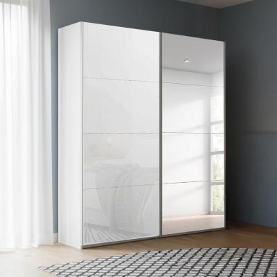 Rauch Beluga Extra 137cm 2 Door Sliding Wardrobe with Mirror - Alpine White and White Glass